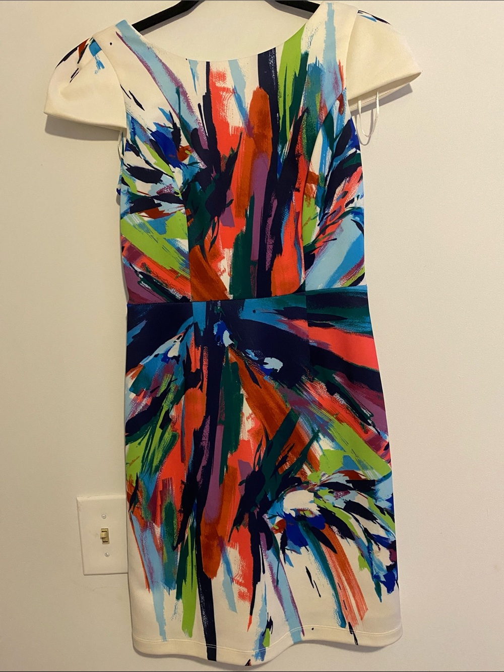 Abstract Brushstroke Midi Dress in Multi-Color . Lined underneath. Thicker